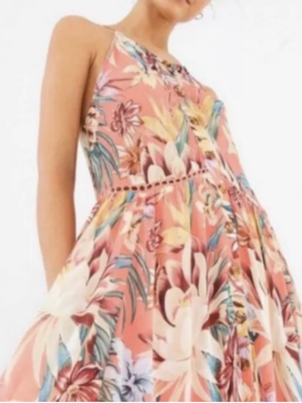 Farm Rio flowy maxi dress is pink and coral floral print size small